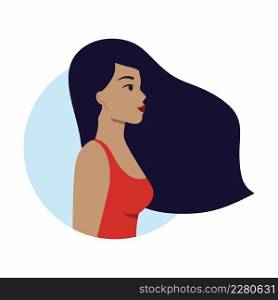A beautiful young woman with dark skin and long hair. Vector illustration on the theme of beauty and fashion.