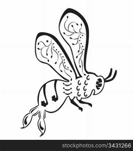 A bee illustrated with papercut style, organic shapes are decorated inside the bee shape.
