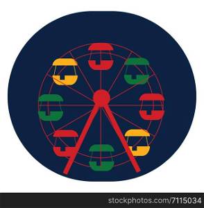 A big and colourful ferris wheel without any kids on it , vector, color drawing or illustration.