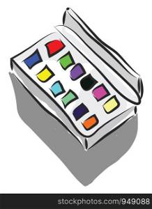A big box full of water colors, vector, color drawing or illustration.