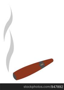 A big brown cigar which is set on flame, vector, color drawing or illustration.