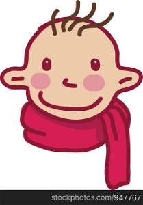 A big eared baby boy wearing a pink neck scarf vector color drawing or illustration