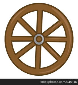 A big old wooden wheel in brown, vector, color drawing or illustration.