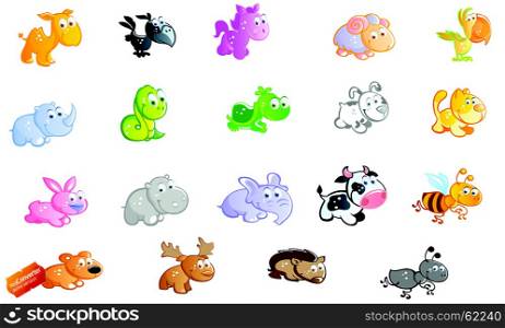 a big set of baby animals cartoon