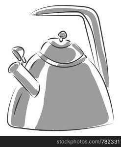 A big tea pot in silver with a long handle to carry vector color drawing or illustration