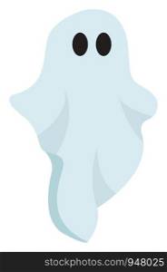 A big white ghost with large black eyes which is flying in the air , vector, color drawing or illustration.