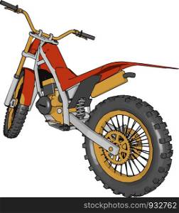 A bike or motorcycle is used for transportation It has two wheels handle engine etc vector color drawing or illustration