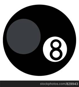 A black circular billiard ball with the number eight on it vector color drawing or illustration