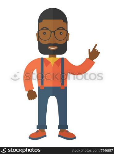 A black guy proud of himself being a entrepreneur. A Contemporary style. Vector flat design illustration isolated white background. Vertical layout. Proud black african businessman.