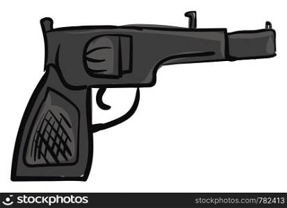 A black pistol with a trigger, vector, color drawing or illustration.
