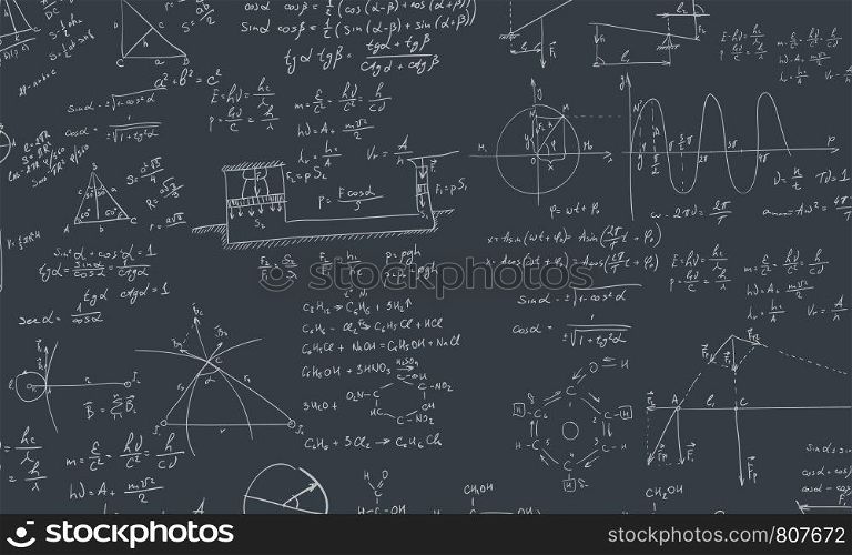A blackboard with algebra formula. A Contemporary style. Vector flat design illustration isolated black background. Square layout. Algebra formula