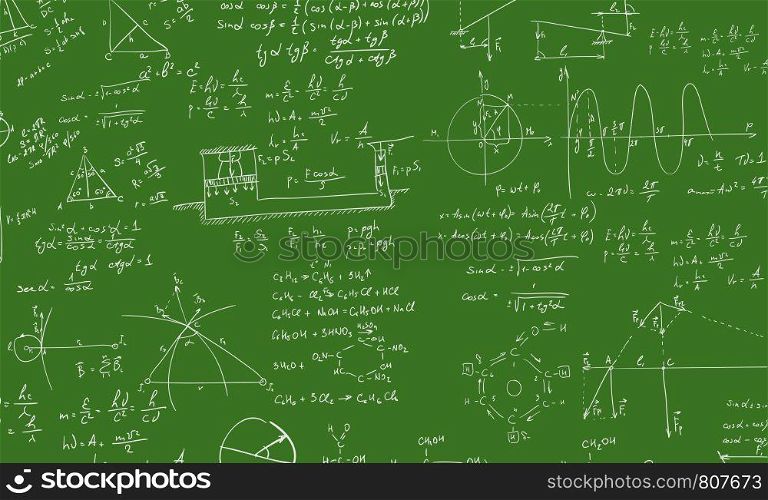 A blackboard with algebra formula. A Contemporary style. Vector flat design illustration isolated green background. Square layout. Algebra formula