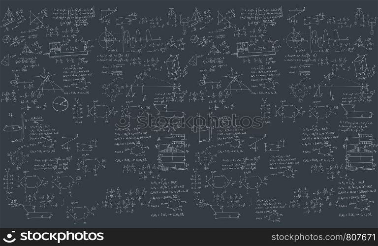 A blackboard with mechanical formula. A Contemporary style. Vector flat design illustration isolated black background. Horizontal layout. Formula in blackboard.