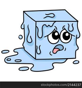 a block of ice melting with a cartoon face was scared and hot