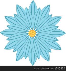 A blue colored flower with a circle yellow disk florets in the center, vector, color drawing or illustration.