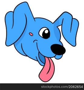 a blue dog head with a cute face sticking out its tongue