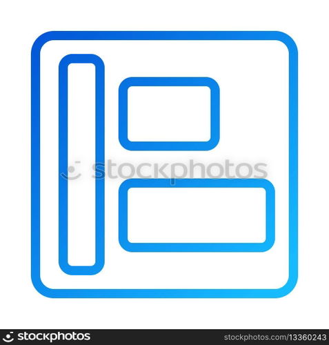 A blue gradient layout icon featuring a rectangular frame and internal rectangles.. Layout Icon Blue Gradient Design Element Modern Art