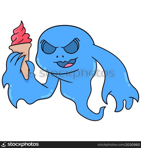 a blue looking evil monster carrying an ice cream cone