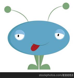 A blue monster with a green antenna like possible-ears and legs having its red tongue sticking out vector color drawing or illustration
