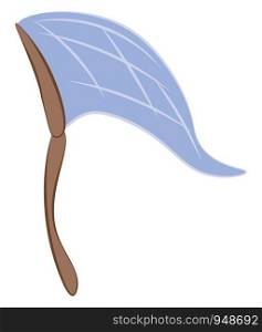 A blue net catcher with a brown handle, vector, color drawing or illustration.