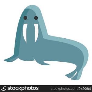 A blue walrus which is sitting, vector, color drawing or illustration.