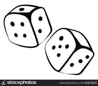 A bold sketch of two dice in black on a paper , vector, color drawing or illustration.