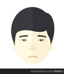 A bored young chinese man. A Contemporary style. Vector flat design illustration isolated white background. Square layout.. Bored young man.