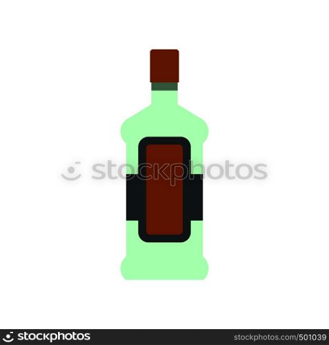 A bottle of alcohol and a glass icon in flat style isolated on white background. A bottle of alcohol and a glass icon