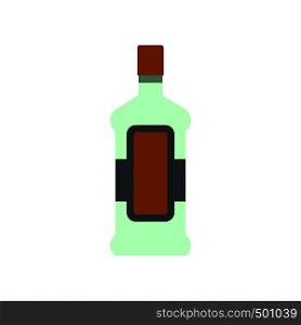A bottle of alcohol and a glass icon in flat style isolated on white background. A bottle of alcohol and a glass icon