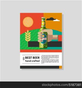 A bottle of beer in his hand. Vector illustration.
