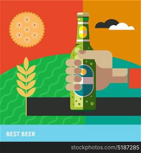 A bottle of beer in his hand. Vector illustration. The best beer.