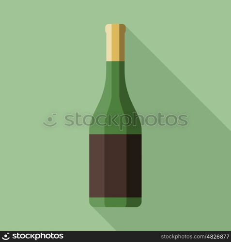 A bottle of champagne in flat style. Vector illustration