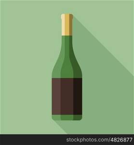 A bottle of champagne in flat style. Vector illustration