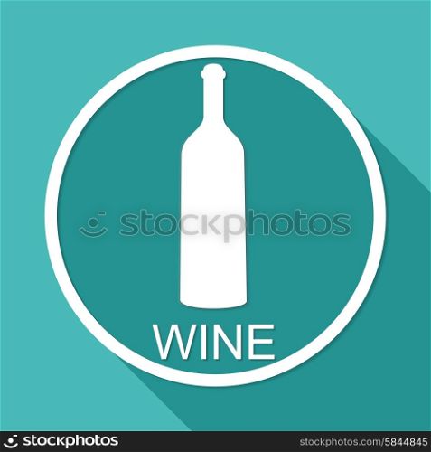 A bottle of wine and a glass icon on white circle with a long shadow