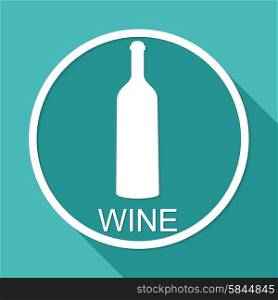 A bottle of wine and a glass icon on white circle with a long shadow