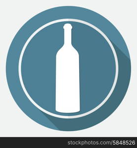 A bottle of wine and a glass icon on white circle with a long shadow