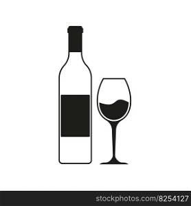 A bottle of wine and a wine glass. Template for a logo, sticker, brand or label. Icon for websites and applications. Flat style