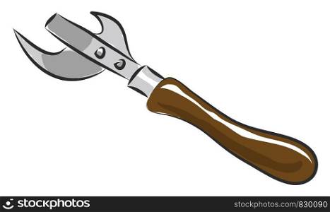 A bottle opener with a brown handle and silver sharp opener vector color drawing or illustration