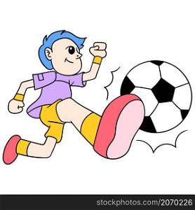 a boy in action dribbling soccer