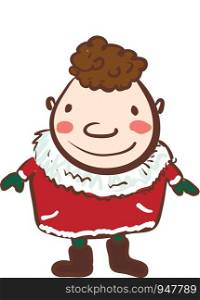 A boy is happy to wear his red festive costume vector color drawing or illustration