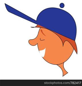 A boy wearing a blue hat, with smiling face, vector, color drawing or illustration.