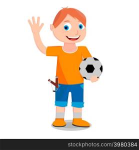 A boy with a ball in his hand is calling his friends to play with him in a football.