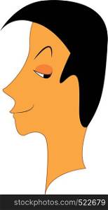 A boy with black hair smirking and looking in his left direction vector color drawing or illustration