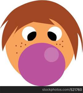 A boy with brown hair who has a purple pacifier in his mouth vector color drawing or illustration