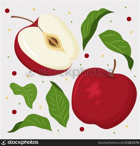 A bright colorful composition with ripe juicy red apples. Vector
