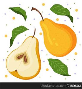 A bright colorful composition with ripe yellow pears. Fruit. Gardening. Vector