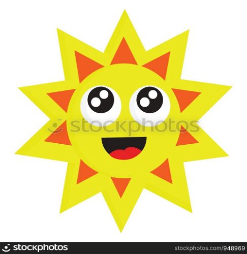 A bright smiling sun in yellow color, vector, color drawing or illustration.