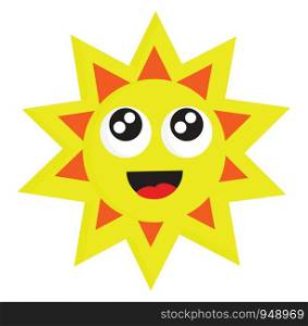 A bright smiling sun in yellow color, vector, color drawing or illustration.