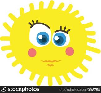 A bright yellow sun looking grim vector color drawing or illustration