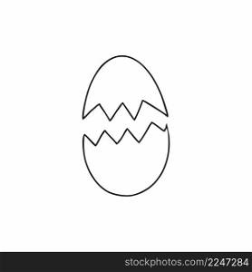 A broken egg drawn with a contoured black line. Vector Doodle illustration for the Easter holiday. Element for the design of a postcard.